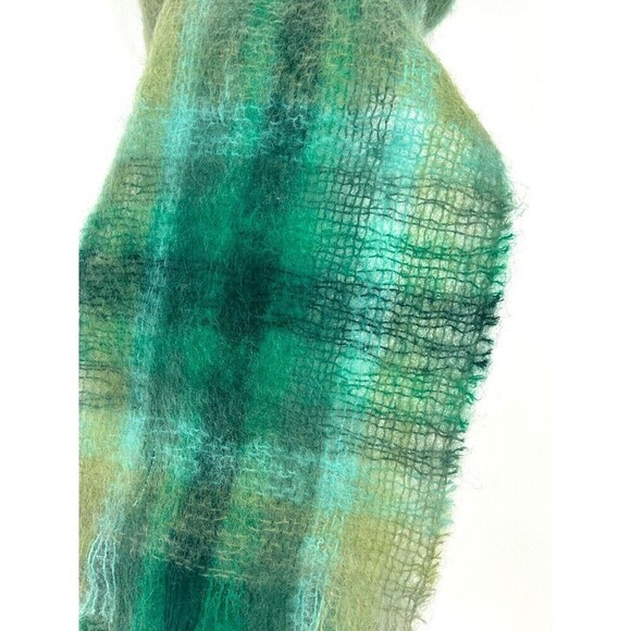 Heather Glen Scotland Mohair Wool Green Plaid Scarf 70X9 Soft Winter Neck Wrap E - Picture 6 of 9